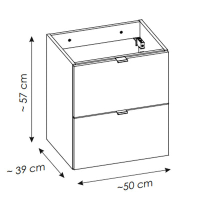 Dove 2 Drawer Bathroom Cabinet Vanity Unit with Built-In Basin 50cm - Evoke Oak