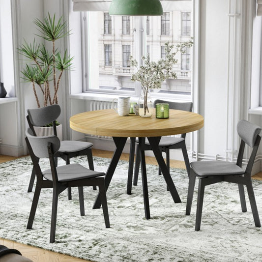 Expanso Round Extendable Dining Table with Y-Legs Loft - American Oak / Black