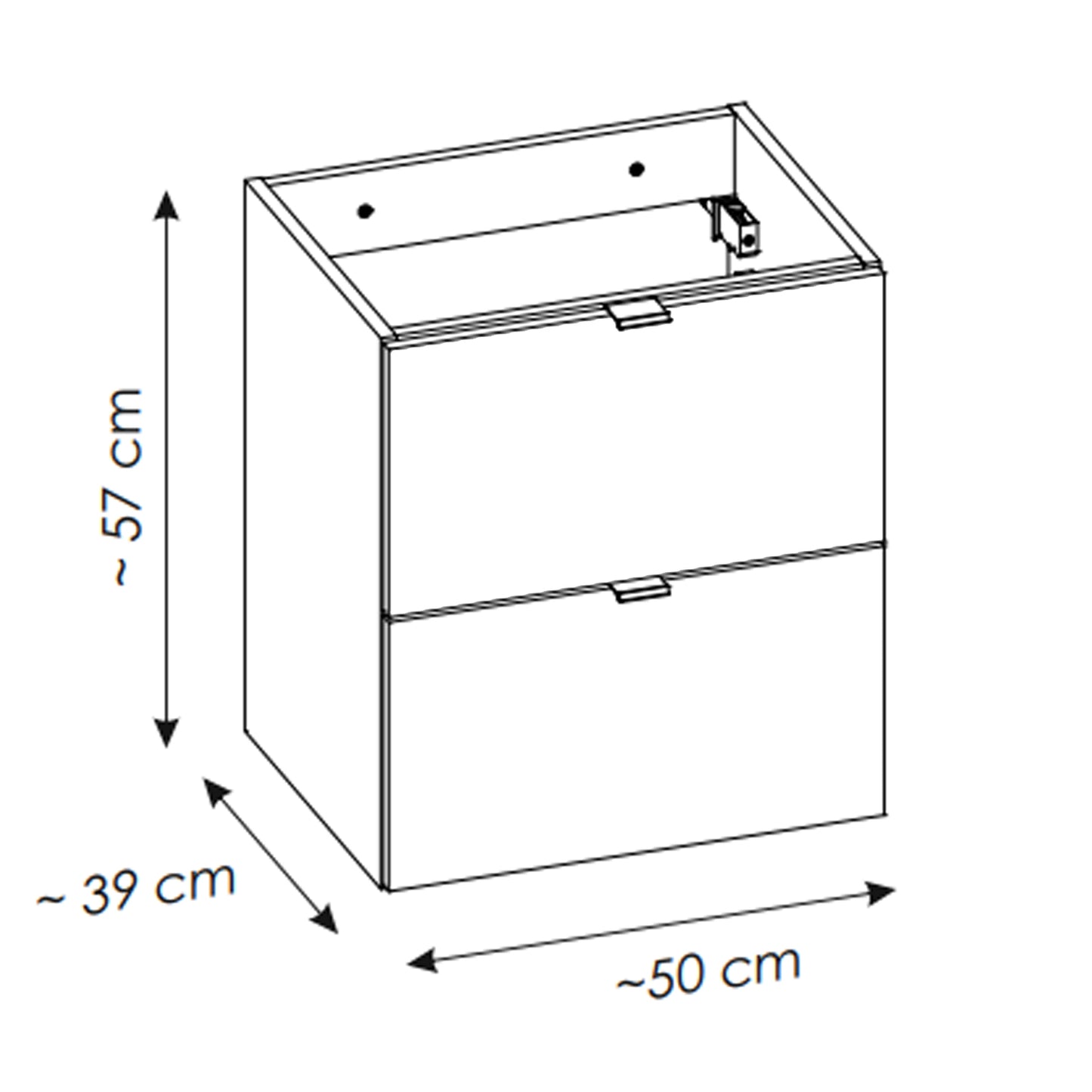 Dove 2 Drawer Bathroom Cabinet Vanity Unit with Rectangular Worktop Basin 50cm - Evoke Oak
