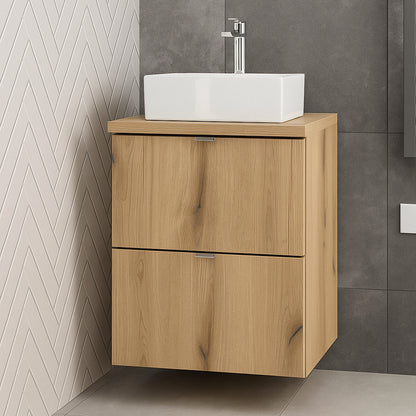 Dove 2 Drawer Bathroom Cabinet Vanity Unit with Rectangular Worktop Basin 50cm - Evoke Oak