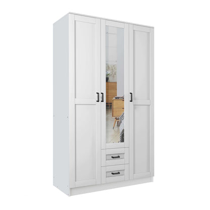 Klara 3 Door Shaker Style Mirrored Wardrobe with Drawers 120cm - White