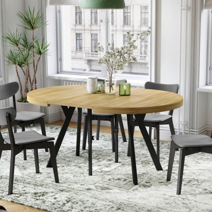 Expanso Round Extendable Dining Table with Y-Legs Loft - American Oak / Black