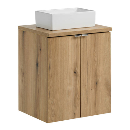 Dove 2 Door Bathroom Cabinet Vanity Unit with Rectangular Worktop Basin 50cm - Evoke Oak