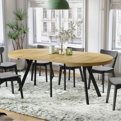Expanso Round Extendable Dining Table with Y-Legs Loft - American Oak / Black