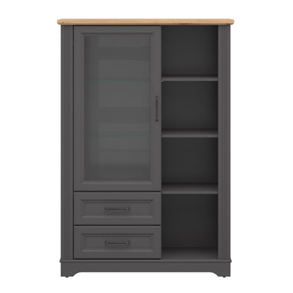 Toya Tall Display Cabinet with Glass Door, Drawers and Shelves - Graphite / Artisan Oak