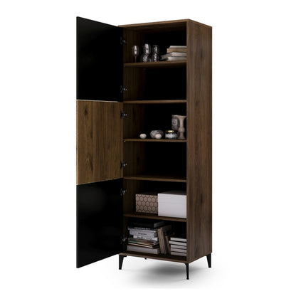Rimini Premium Tall Cabinet with Textured Fronts - Elegant Oak / Black