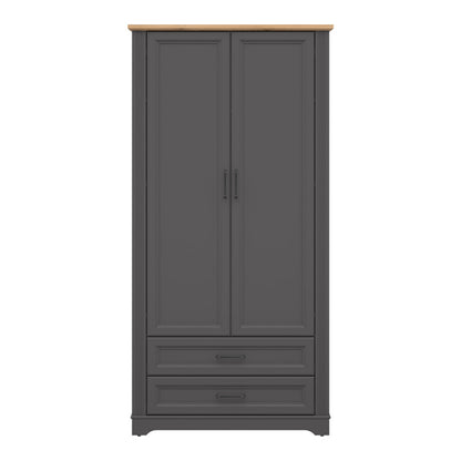 Toya Tall Storage Wardrobe with Drawers - Graphite / Artisan Oak