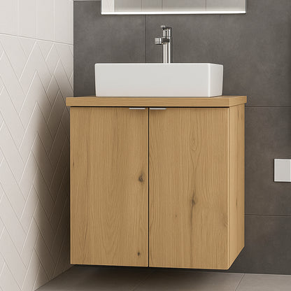 Dove 2 Door Bathroom Cabinet Vanity Unit with Rectangular Worktop Basin 50cm - Evoke Oak