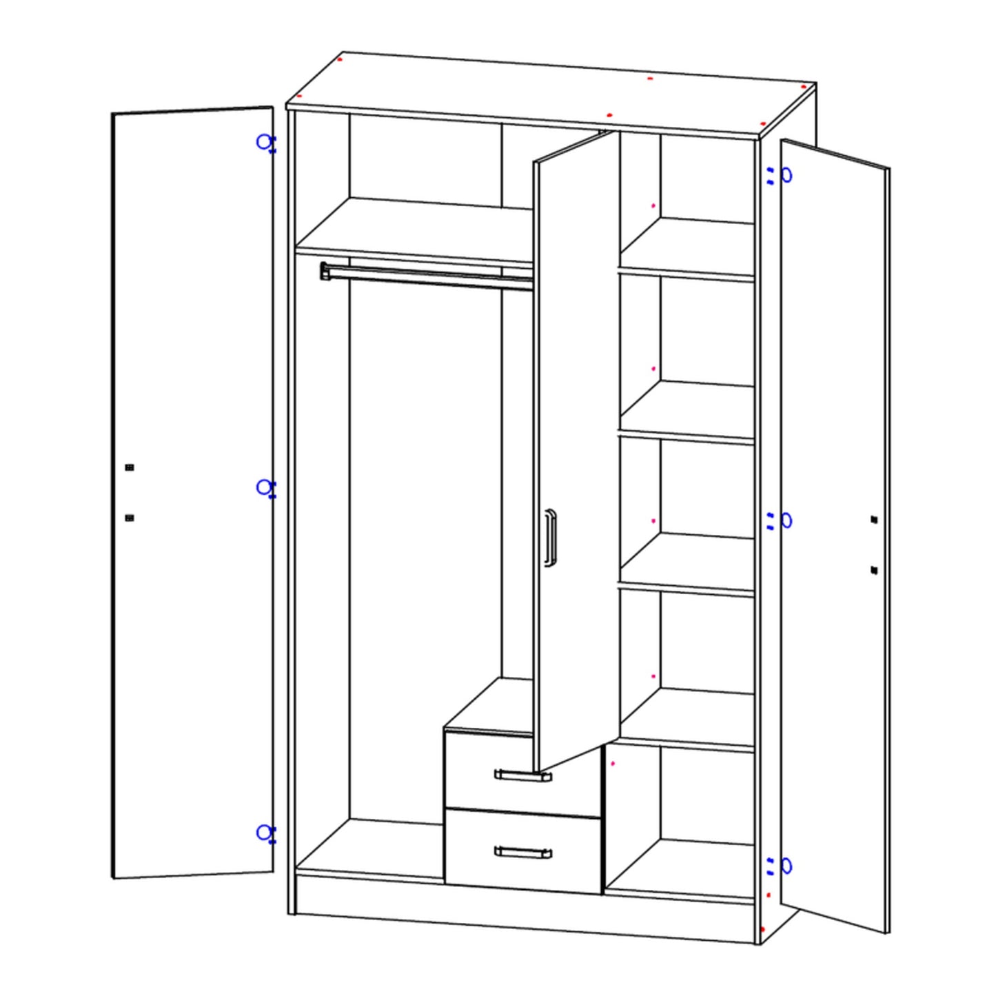Klara 3 Door Shaker Style Mirrored Wardrobe with Drawers 120cm - White