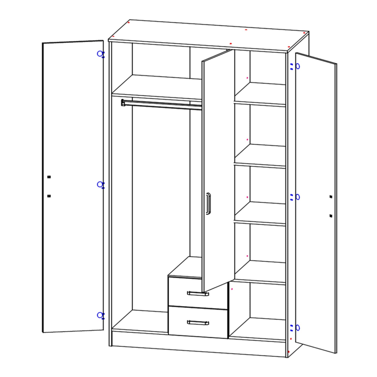 Klara 3 Door Shaker Style Mirrored Wardrobe with Drawers 120cm - White