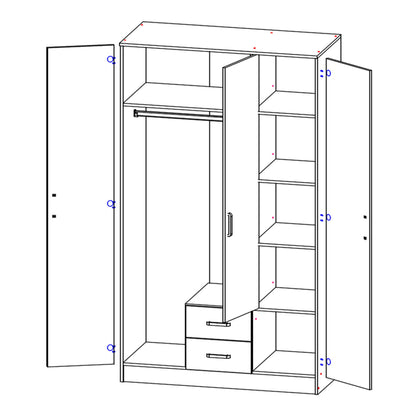 Klara 3 Door Shaker Style Mirrored Wardrobe with Drawers 120cm - White