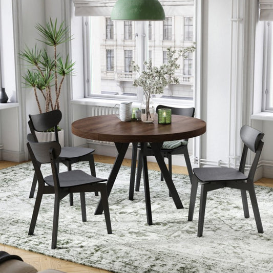 Expanso Round Extendable Dining Table with Y-Legs Loft - Brown Oak / Black