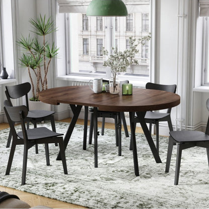 Expanso Round Extendable Dining Table with Y-Legs Loft - Brown Oak / Black
