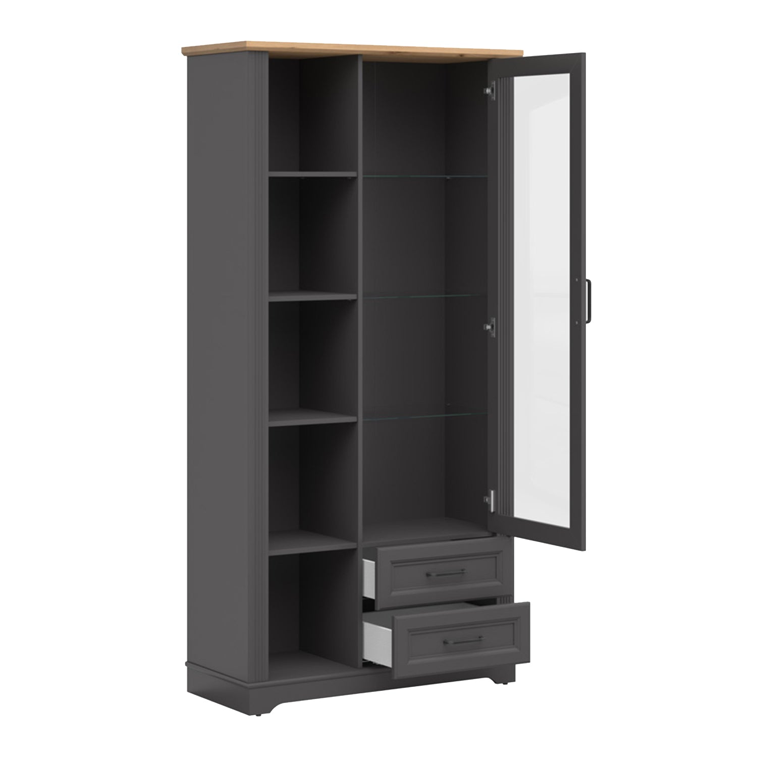 Toya Tall Showcase Cabinet with Glass Door - Graphite / Artisan Oak