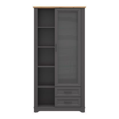 Toya Tall Showcase Cabinet with Glass Door - Graphite / Artisan Oak