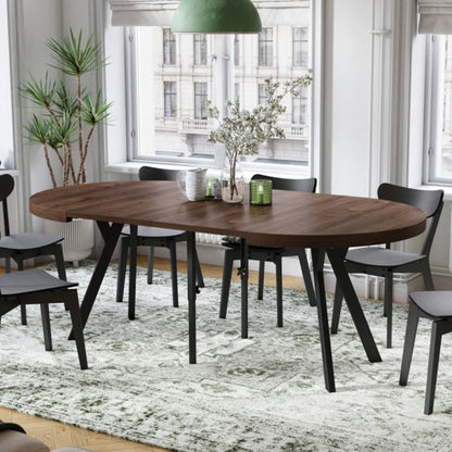 Expanso Round Extendable Dining Table with Y-Legs Loft - Brown Oak / Black