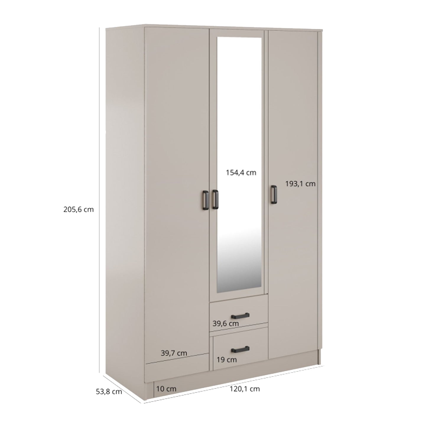 Theda Wardrobe with Mirror and Drawers - Cashemere