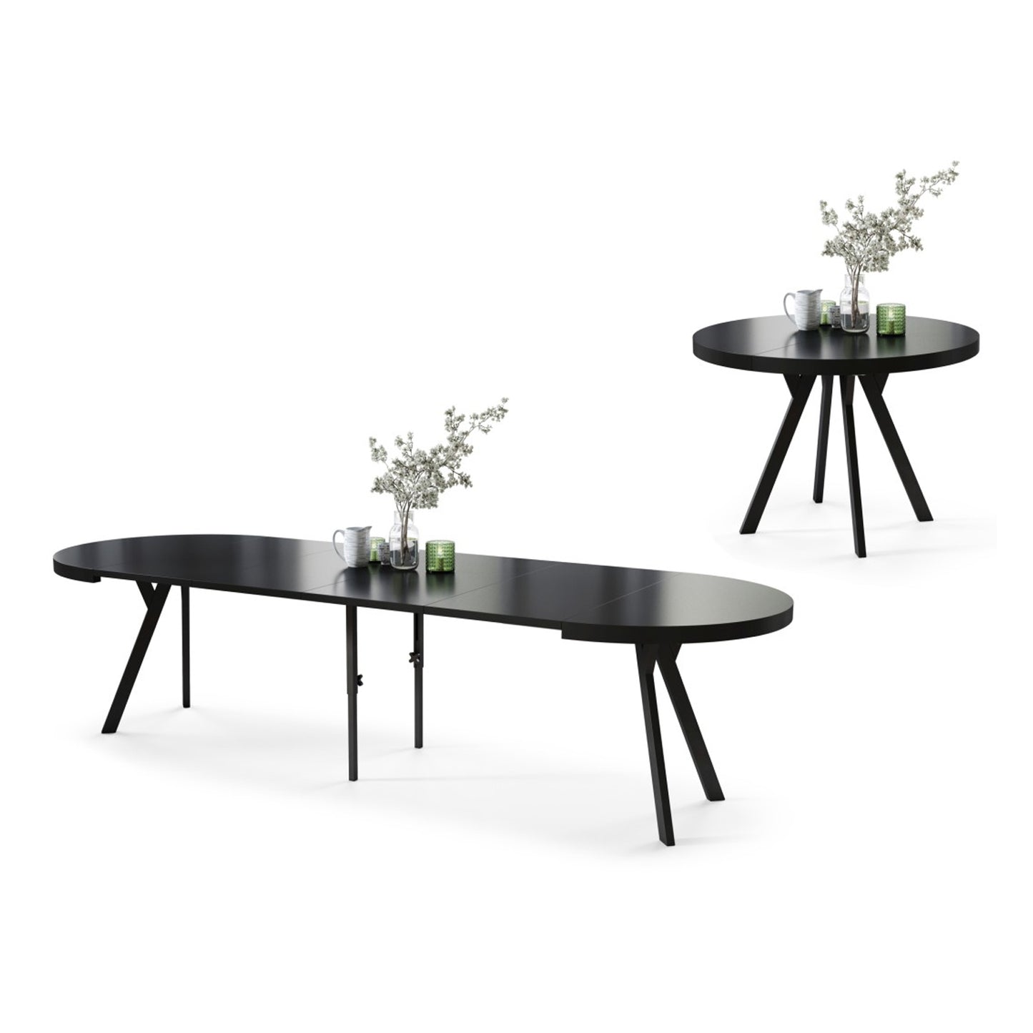 Expanso Round Extendable Dining Table with Y-Legs Loft - Black Matt
