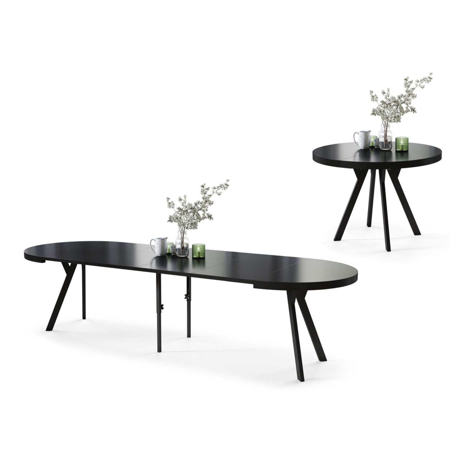 Expanso Round Extendable Dining Table with Y-Legs Loft - Black Matt
