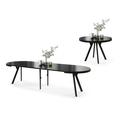 Expanso Round Extendable Dining Table with Y-Legs Loft - Black Matt