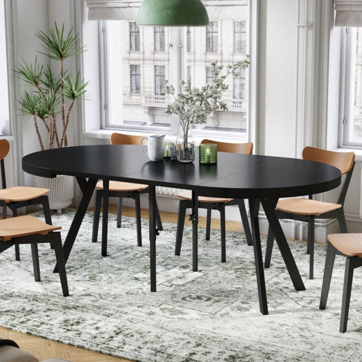 Expanso Round Extendable Dining Table with Y-Legs Loft - Black Matt