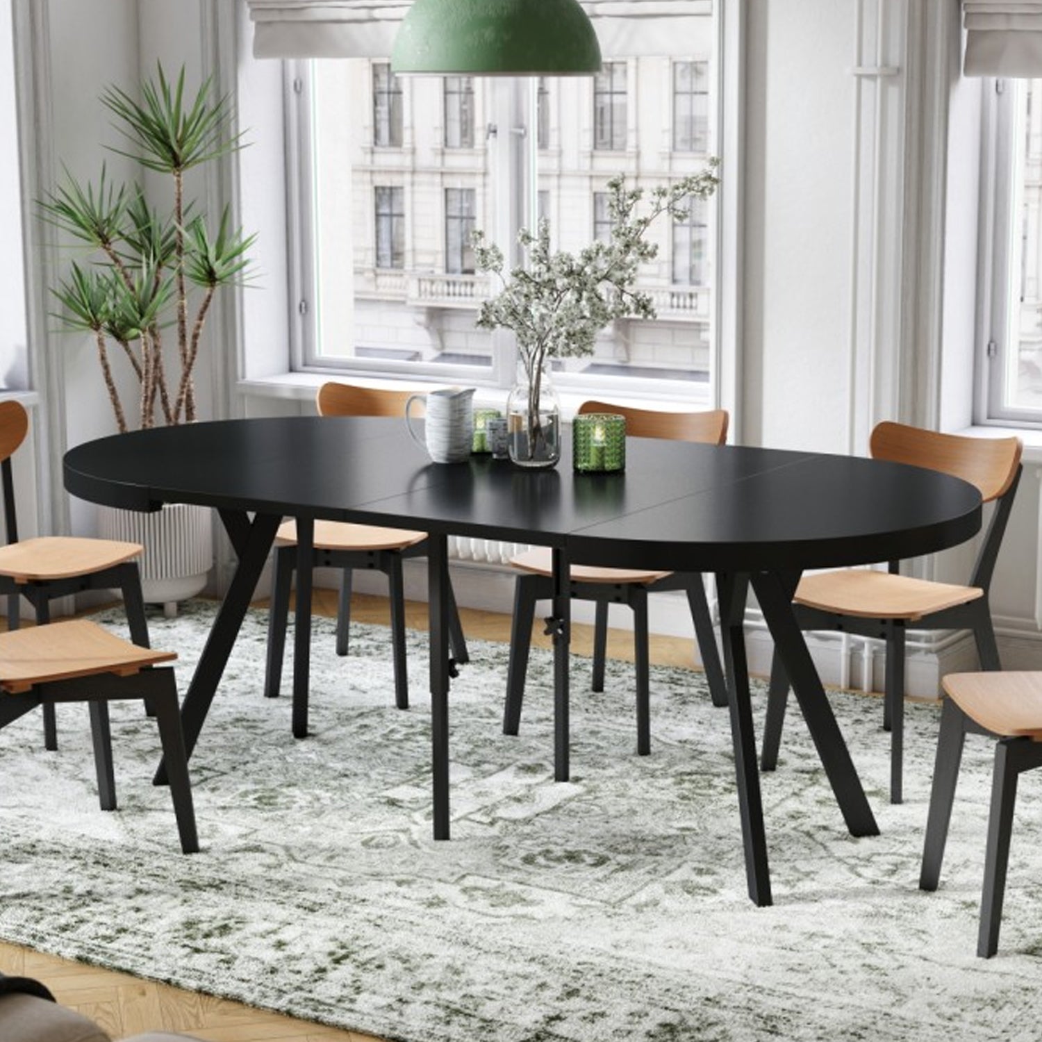 Expanso Round Extendable Dining Table with Y-Legs Loft - Black Matt