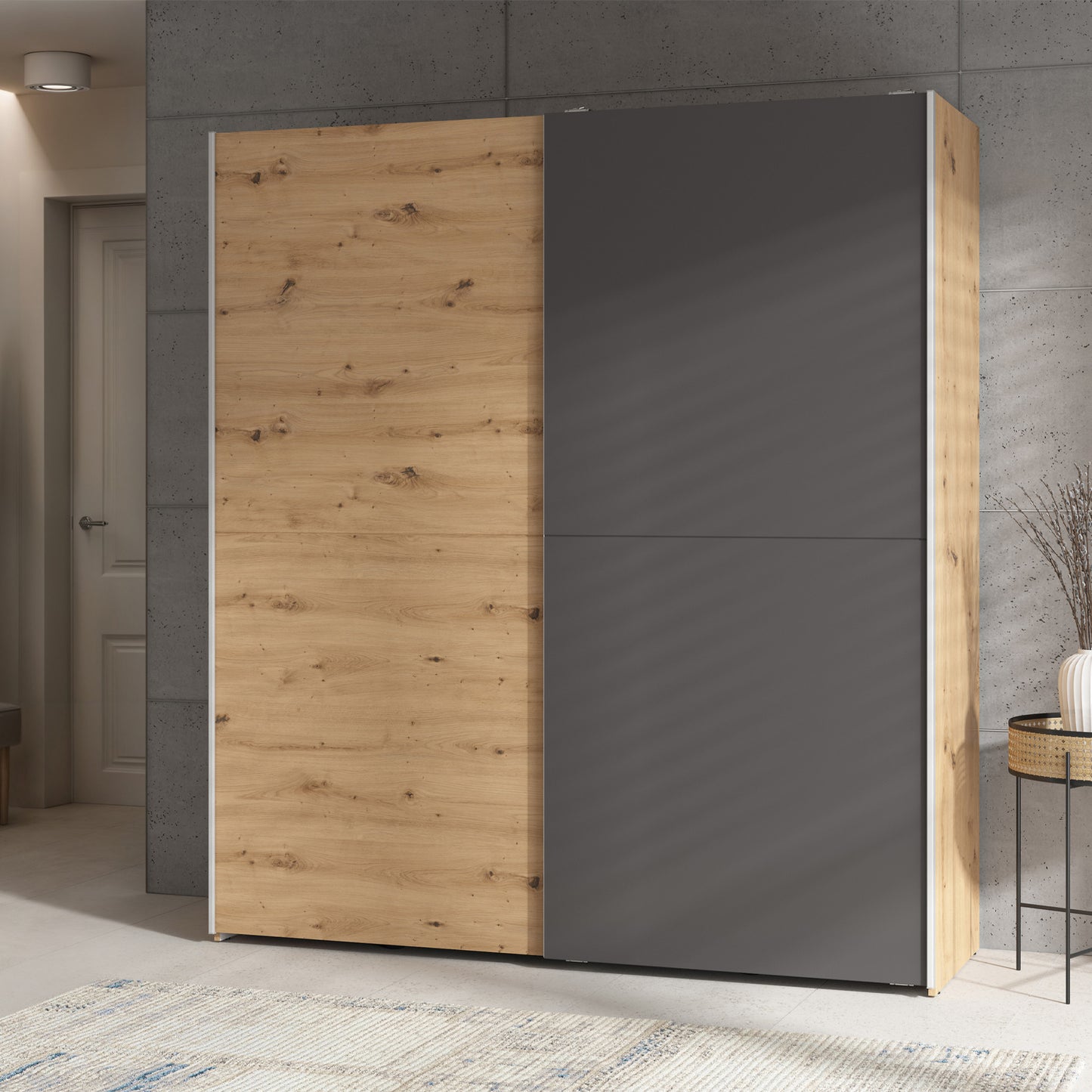 Sonya 2 Door Sliding Wardrobe - Artisan Oak / Graphite