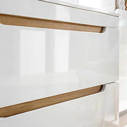 Aruba 2 Drawer Bathroom Cabinet Vanity Unit 50cm with Built-In Basin - Gold Craft Oak / White Gloss