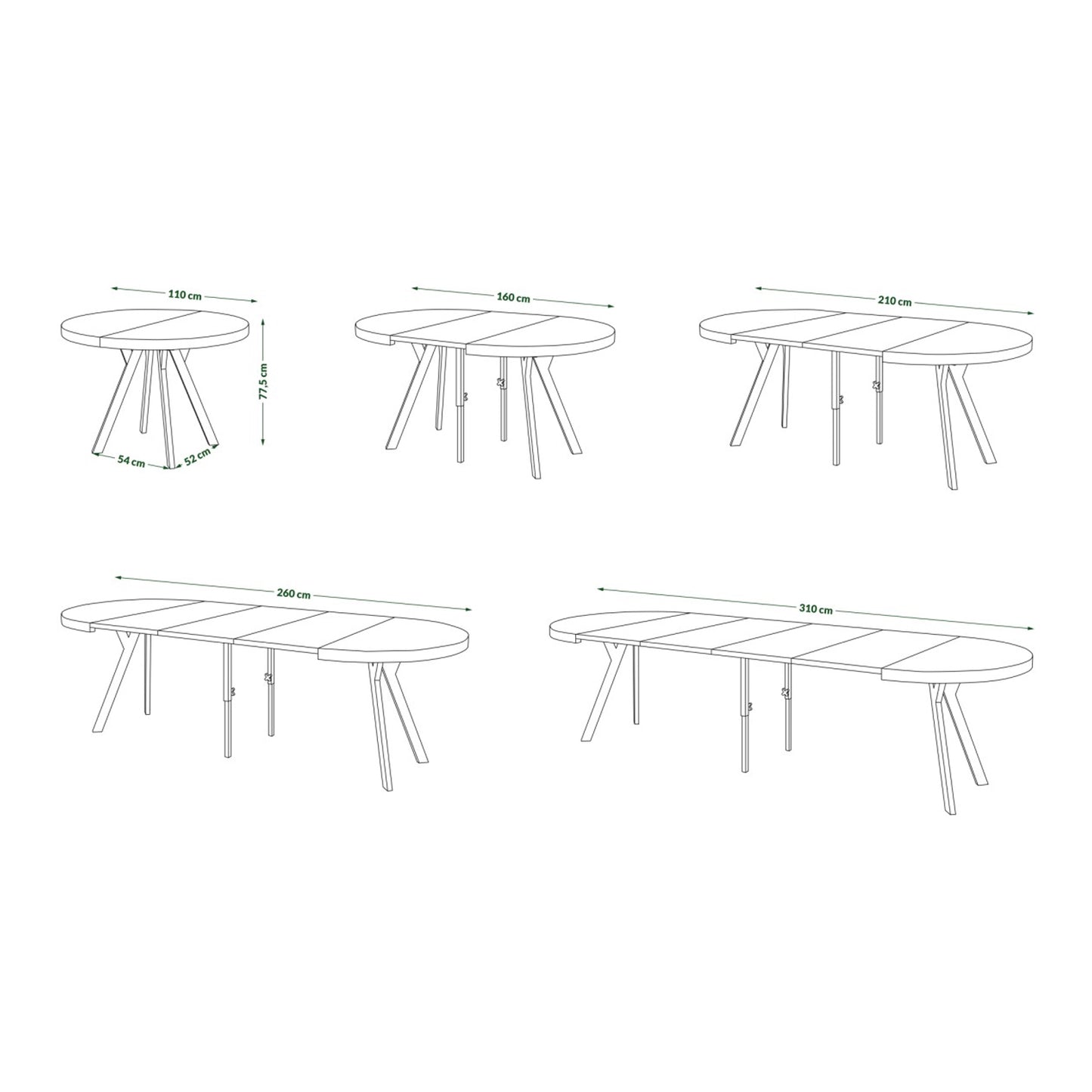Expanso Round Extendable Dining Table with Y-Legs Loft - Black Matt