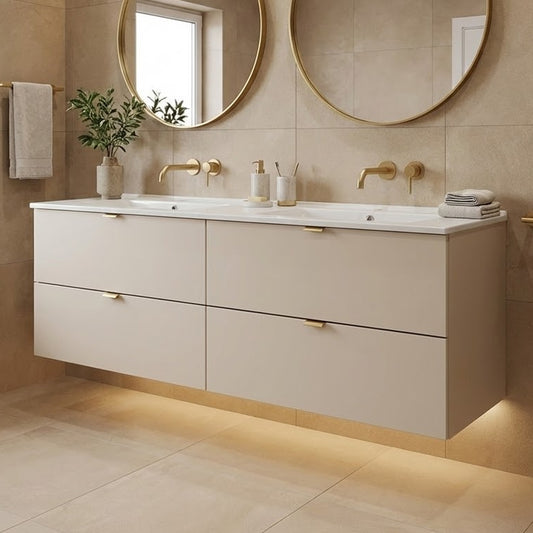 Dalia Bathroom Cabinet 120cm with 2 Drawers and Basin - Cashmere