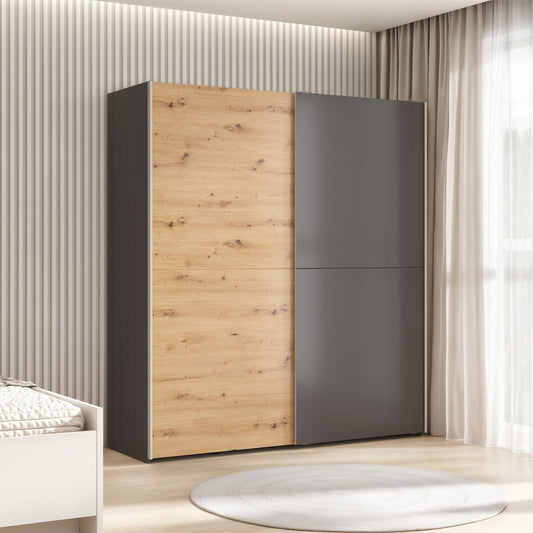 Sonya 2 Door Sliding Wardrobe - Graphite / Artisan Oak