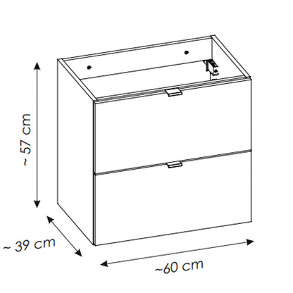 Dove 2 Drawer Bathroom Cabinet Vanity Unit with Built-In Basin 60cm - Evoke Oak