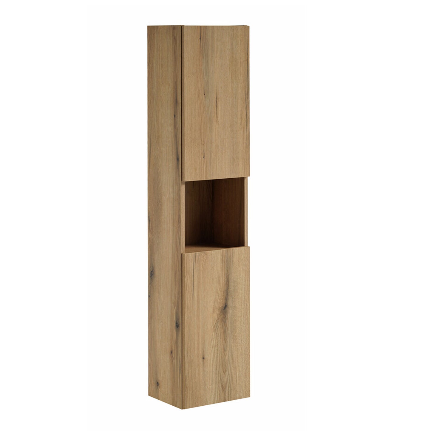 Dove Bathroom Vanity Cabinets Set with Round Worktop Basin 60cm and Tall Cabinet - Evoke Oak