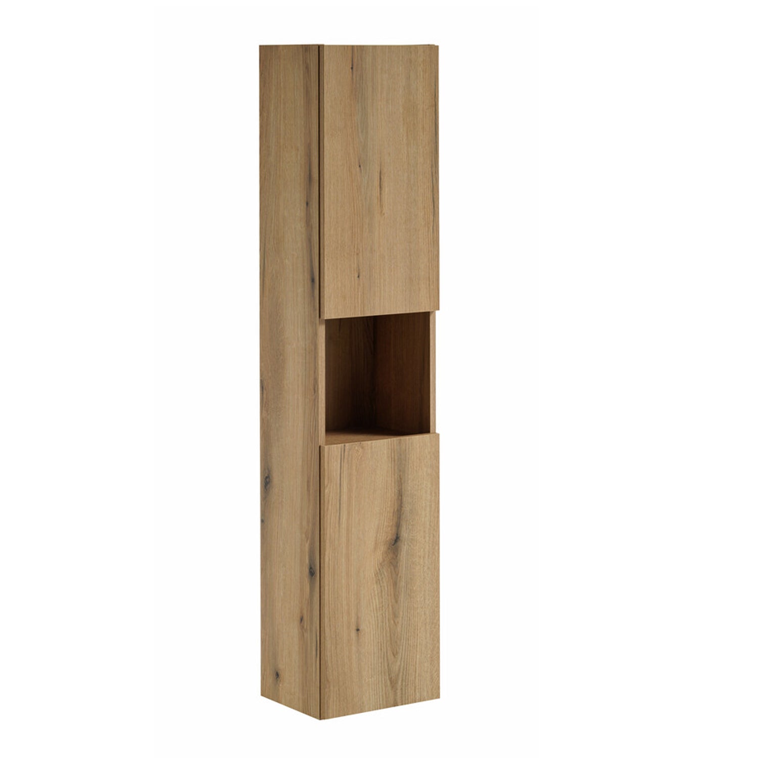 Dove Bathroom Vanity Cabinets Set with Round Worktop Basin 60cm and Tall Cabinet - Evoke Oak