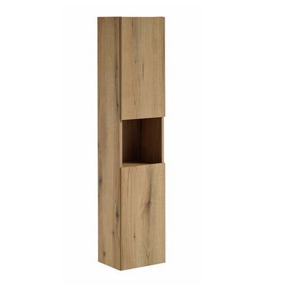 Dove Bathroom Vanity Cabinets Set with Round Worktop Basin 60cm and Tall Cabinet - Evoke Oak