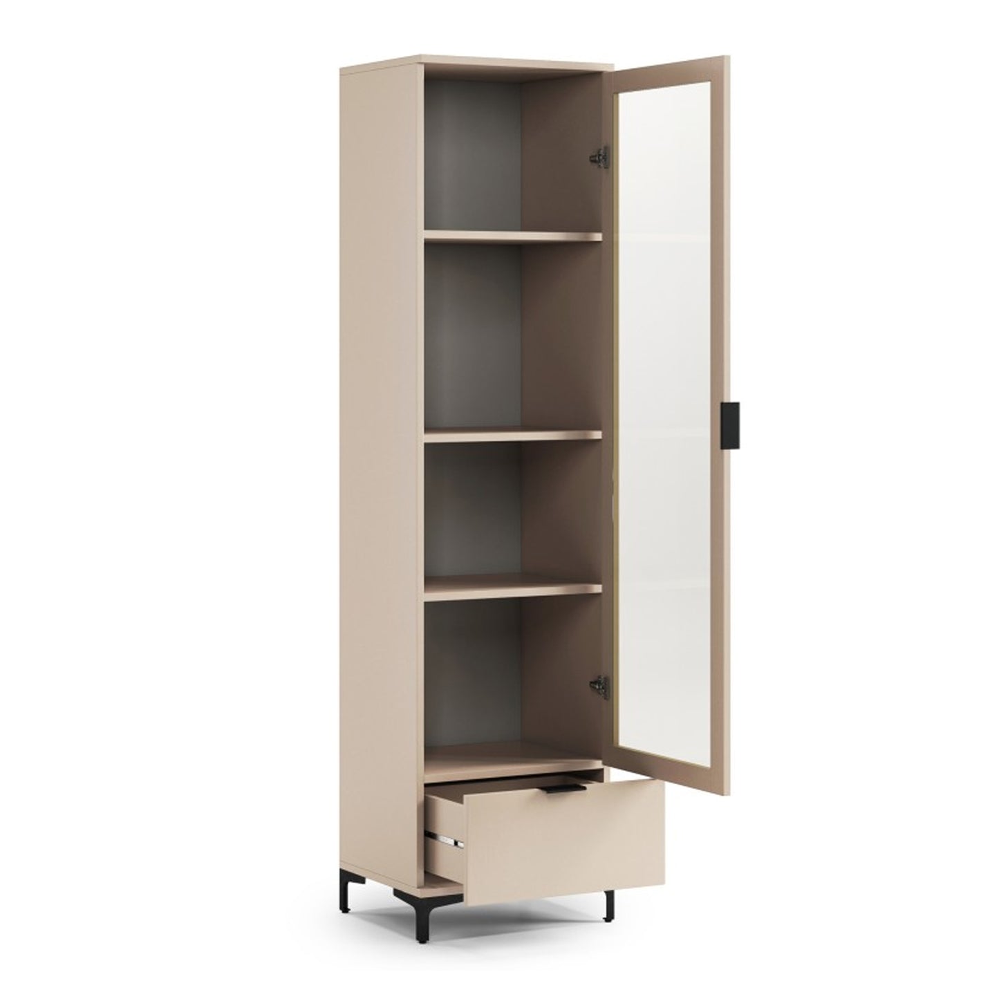 Lana Modern Display Cabinet with Glass Door and Drawer – Beige