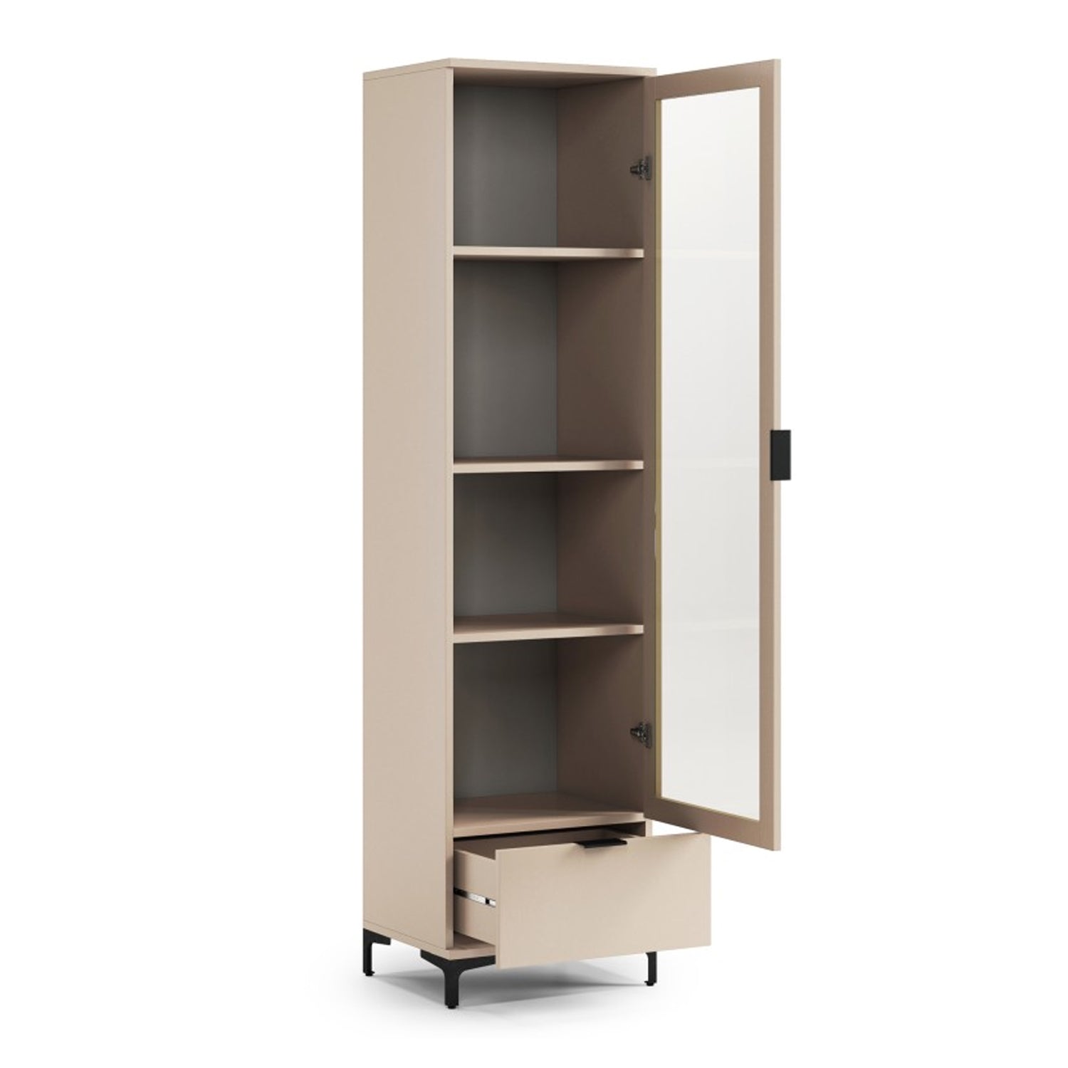 Lana Modern Display Cabinet with Glass Door and Drawer – Beige