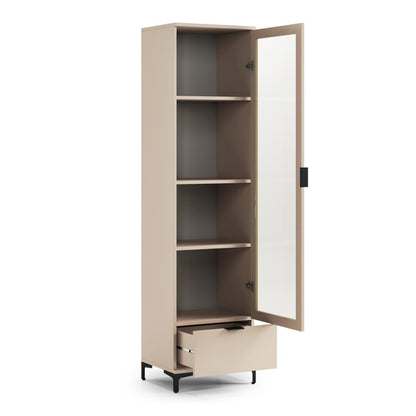 Lana Modern Display Cabinet with Glass Door and Drawer – Beige