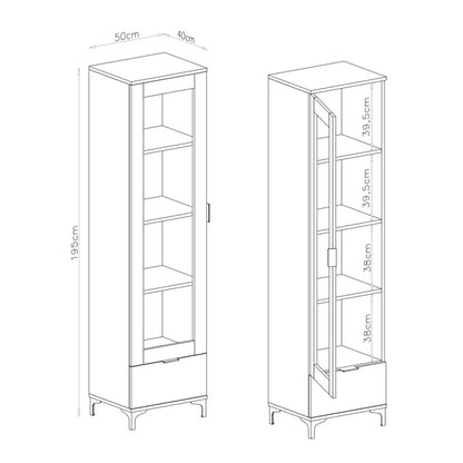 Lana Modern Display Cabinet with Glass Door and Drawer – Beige
