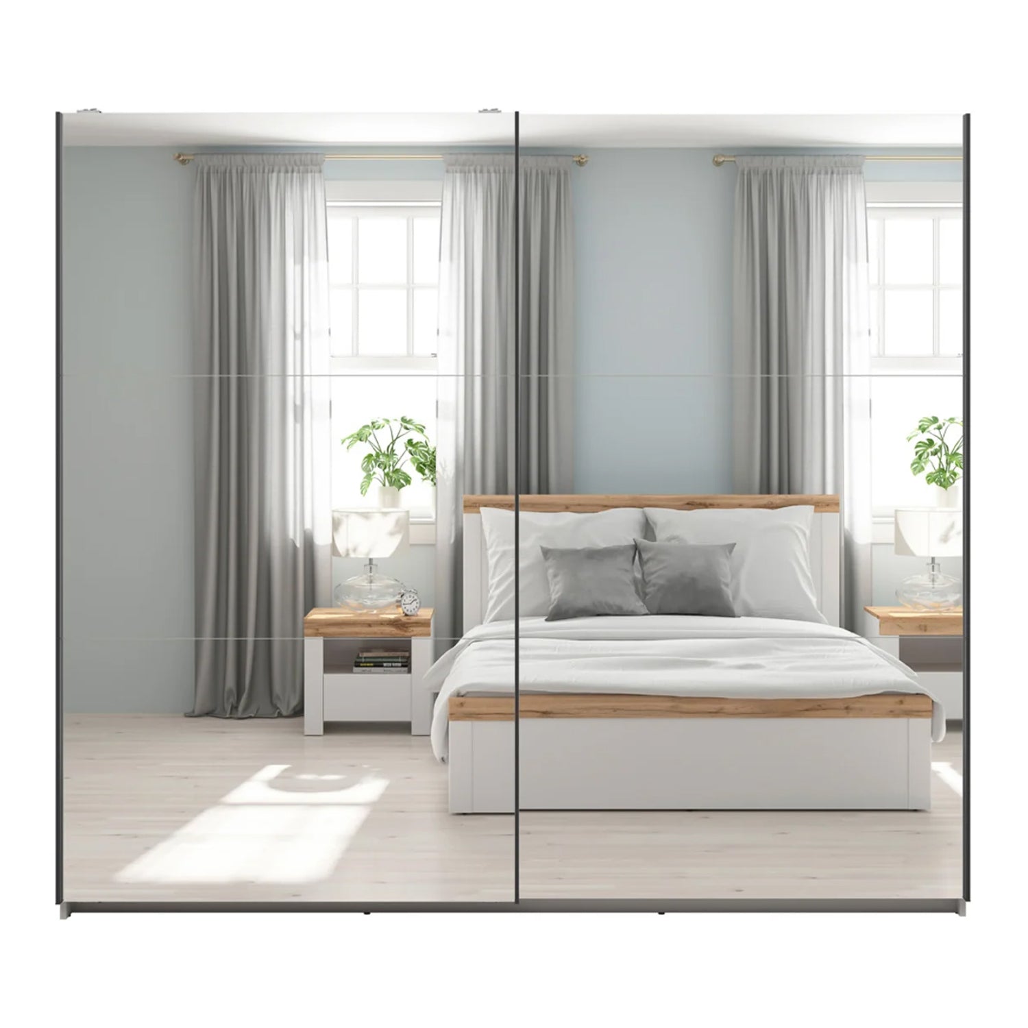 Exter 2 Door Sliding 220cm Wardrobe With Mirror - Cashmere