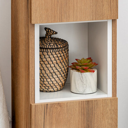 Dove Bathroom Vanity Cabinets Set with Round Worktop Basin 60cm and Tall Cabinet 2DT - Evoke Oak