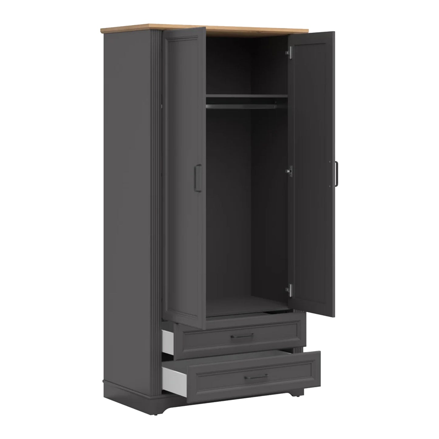 Toya Tall Storage Wardrobe with Drawers - Graphite / Artisan Oak