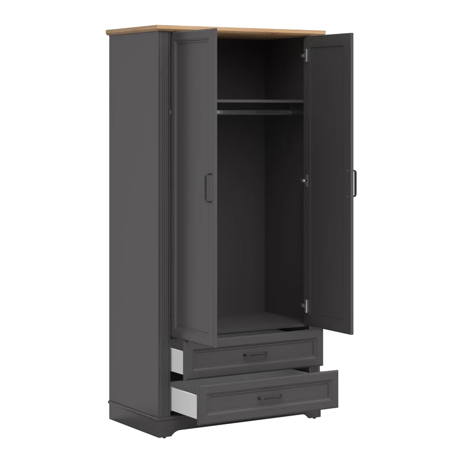 Toya Tall Storage Wardrobe with Drawers - Graphite / Artisan Oak