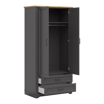 Toya Tall Storage Wardrobe with Drawers - Graphite / Artisan Oak