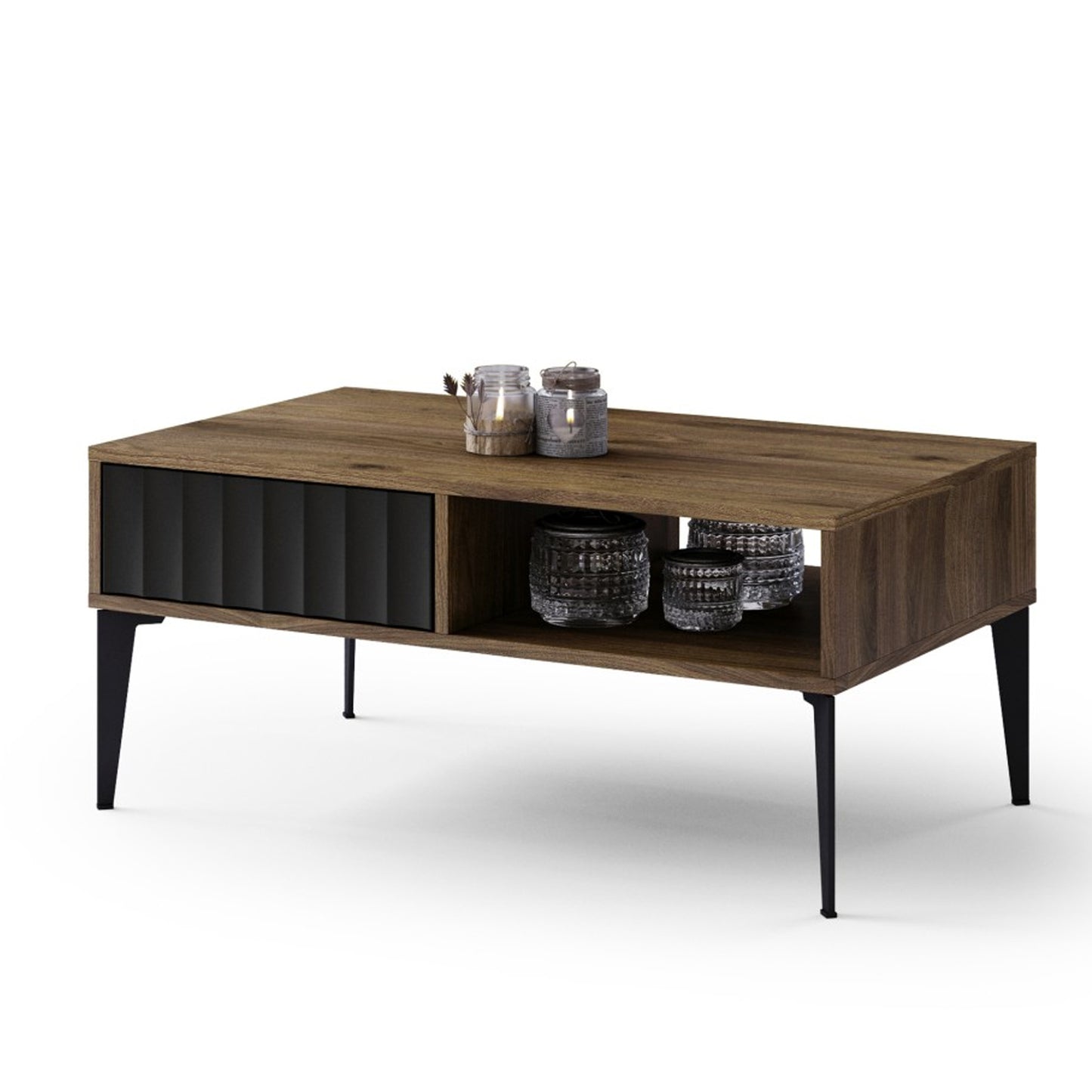 Rimini Premium Coffee Table with Storage and Drawer – Elegant Walnut / Black