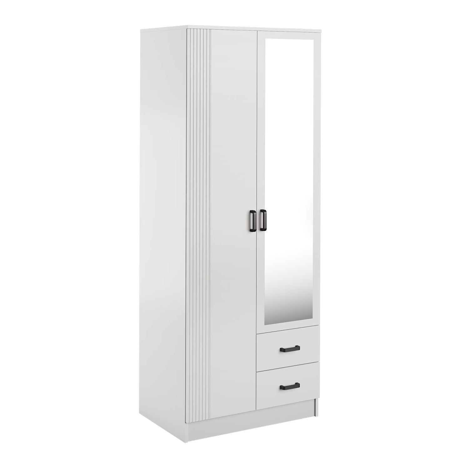 Suzanne 2 Door Fluted Design Mirrored Wardrobe with Drawers 80cm - White