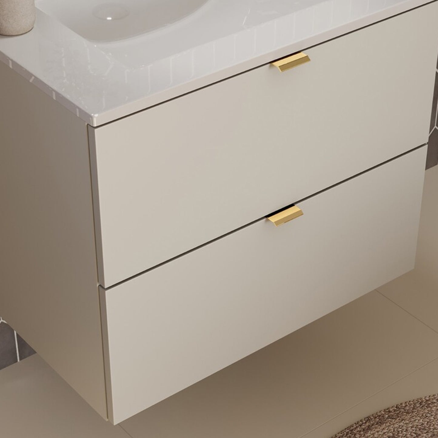 Dalia Bathroom Cabinet 60cm with 2 Drawers and Basin - Cashmere
