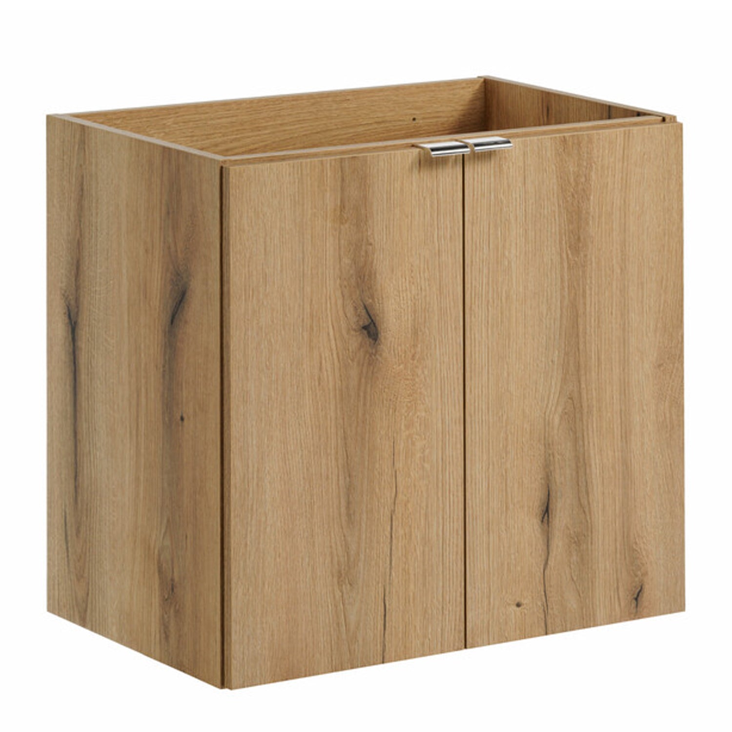 Dove Bathroom Vanity Cabinets Set with Round Worktop Basin 60cm and Tall Cabinet 2DT - Evoke Oak