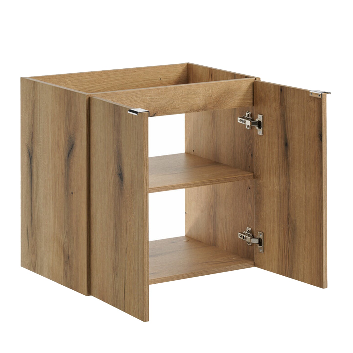 Dove Bathroom Vanity Cabinets Set with Round Worktop Basin 60cm and Tall Cabinet 2DT - Evoke Oak