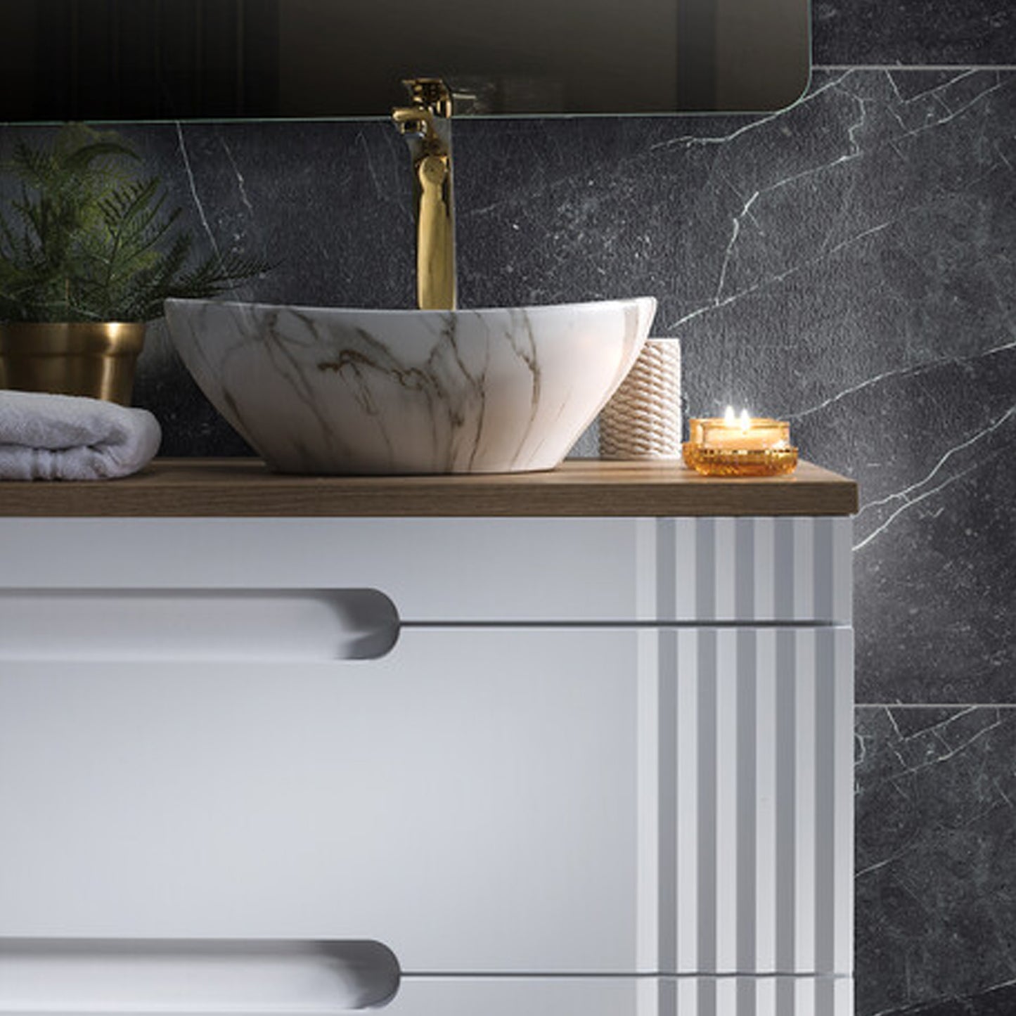 Fija Bathroom Cabinet Vanity Set 80 cm with Oval Basin and Tall Unit - White